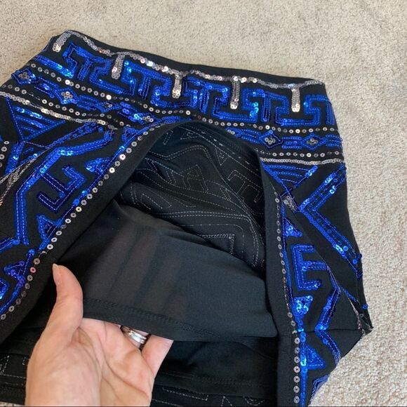 PEACHPUFF Blue Sequin Tribal Mini Skirt - S Sz - Picture 6 of 13